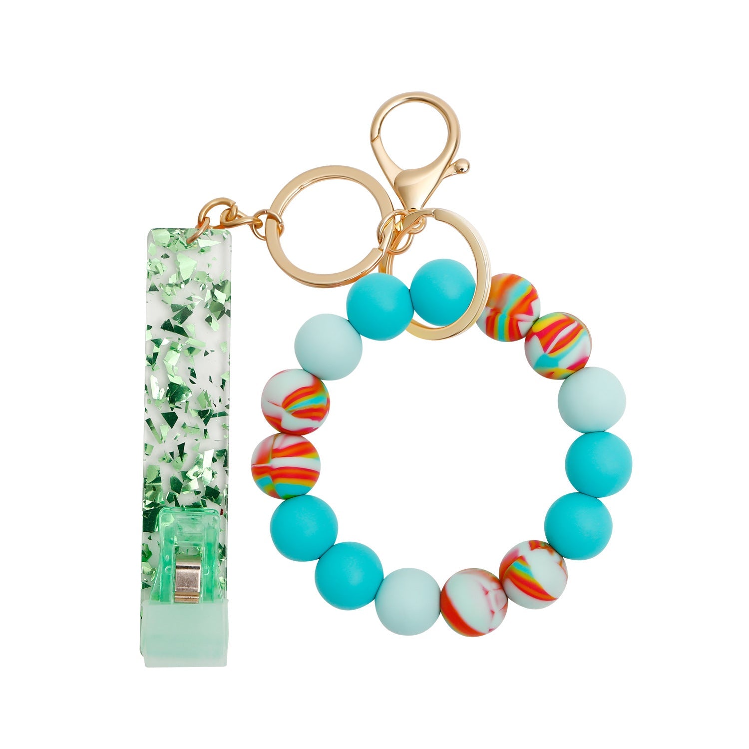 Venta al por mayor, acrílico, tarjeta de cajero automático, recogedor de tarjetas sin contacto, llavero con cuentas de silicona, muñequera